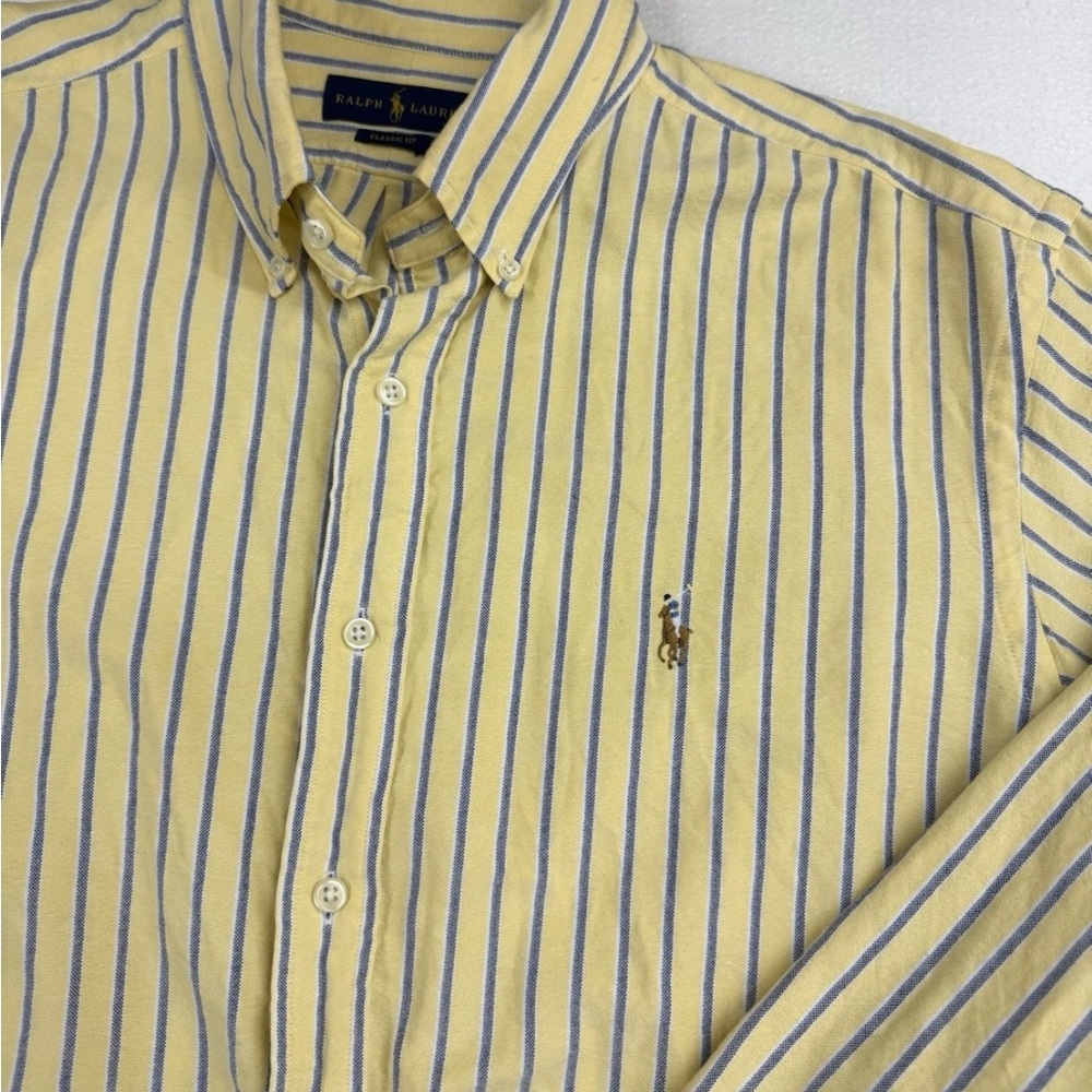 Polo Ralph Lauren Men's Yellow and Blue Striped Shirt